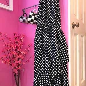 Black and white polka dot sleeveless dress